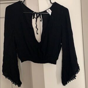 Black open back crop